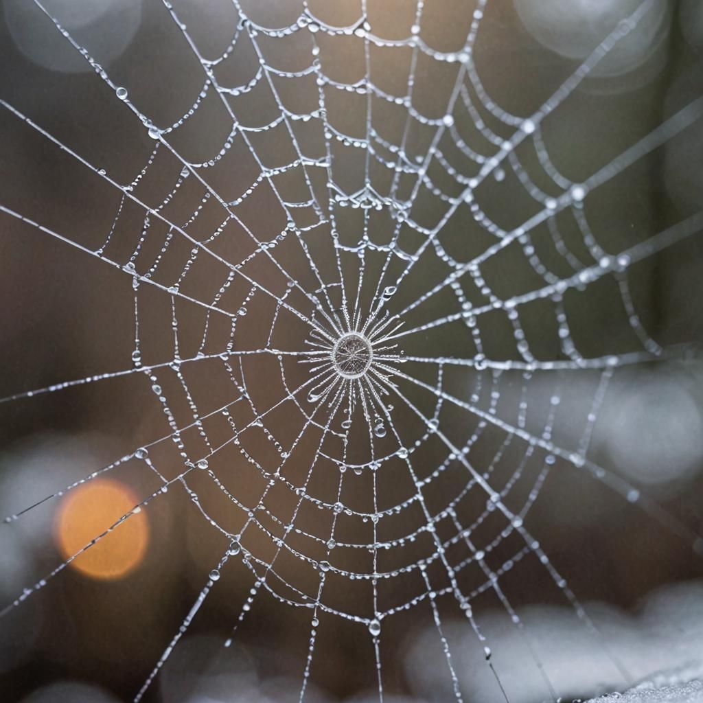 Macro Photograph of a Snowflake Spiderweb