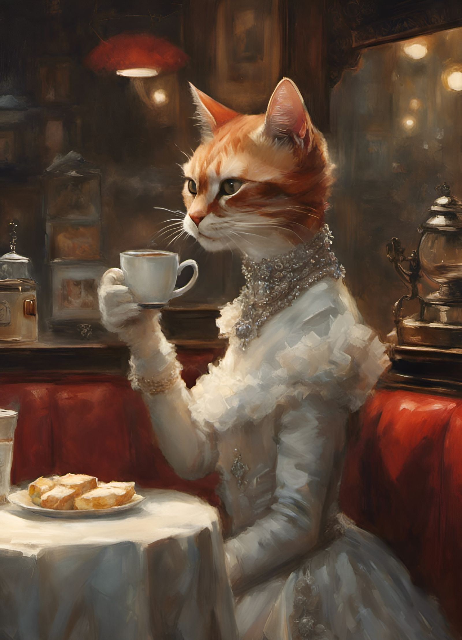 Midnight Cat sipping a coffee.