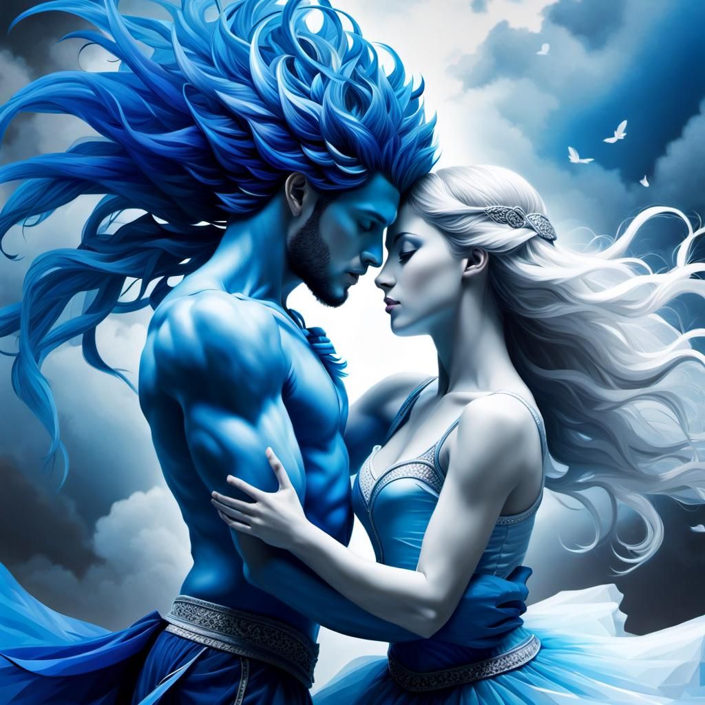 Blue Dancers Fall in Love, Alcohol-Ink Style