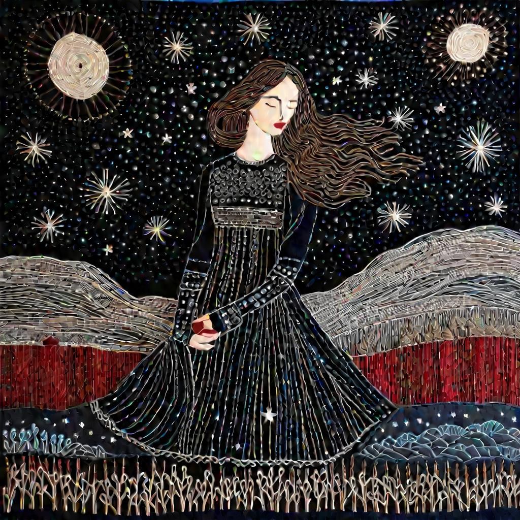 Embroidered Night Sky Textile Art