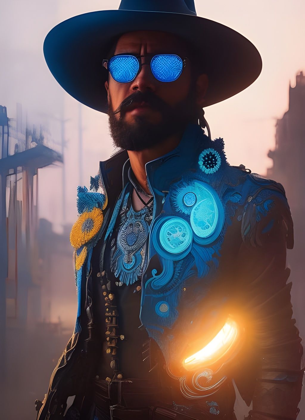 Solarpunk Cowboy Portrait in Pop Art Style