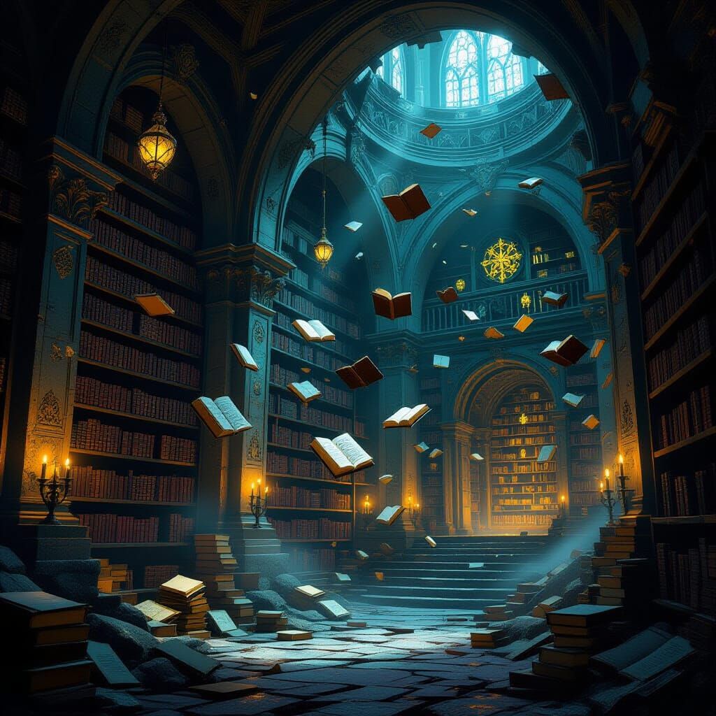 Magical Library in Ancient Ruins