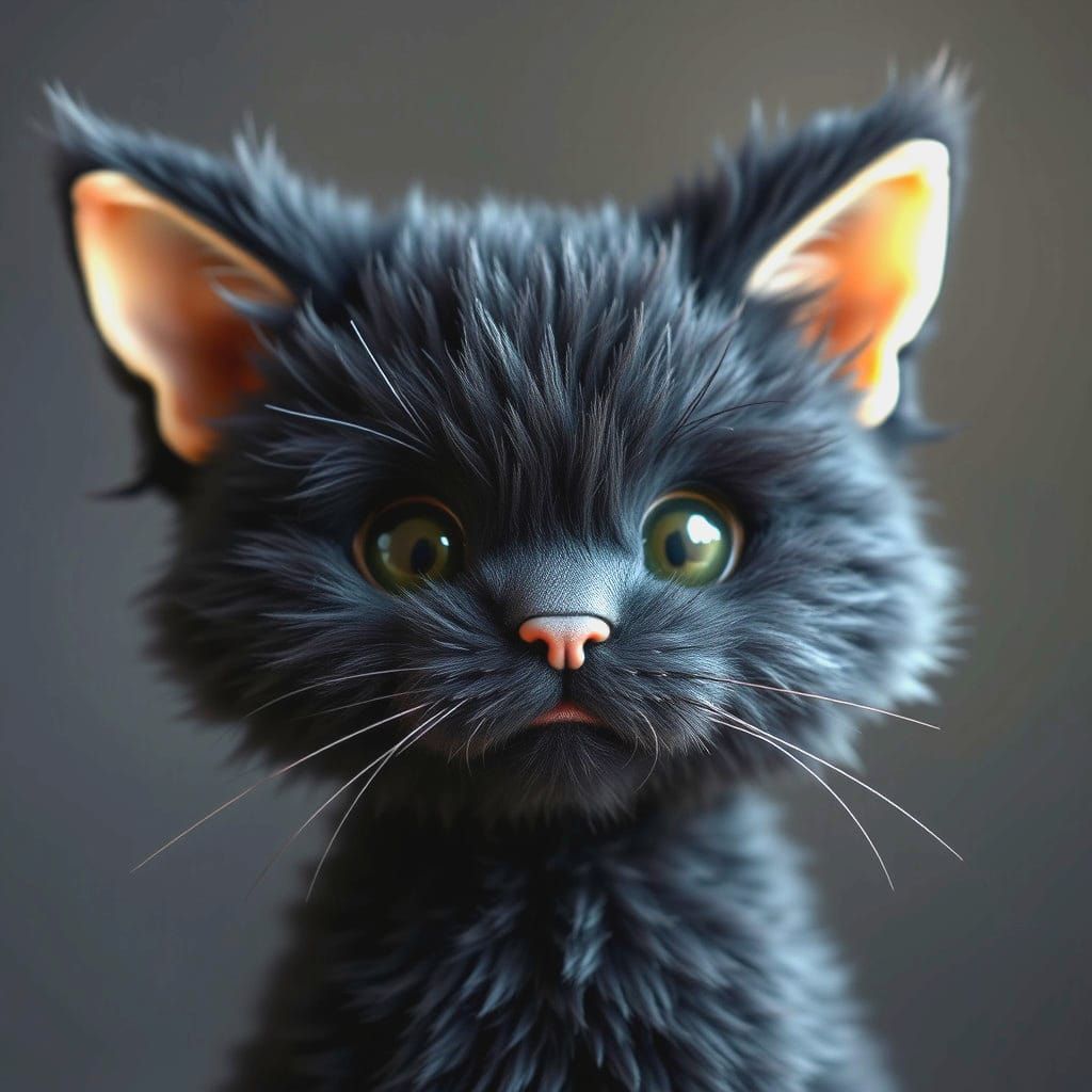 Realistic Fluffy Black Cat Stuffy With Oversized Ears