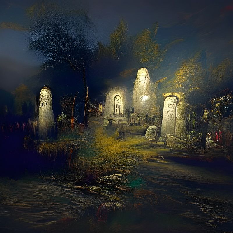 Eerie Graveyard Painting in Dark Fantasy Style