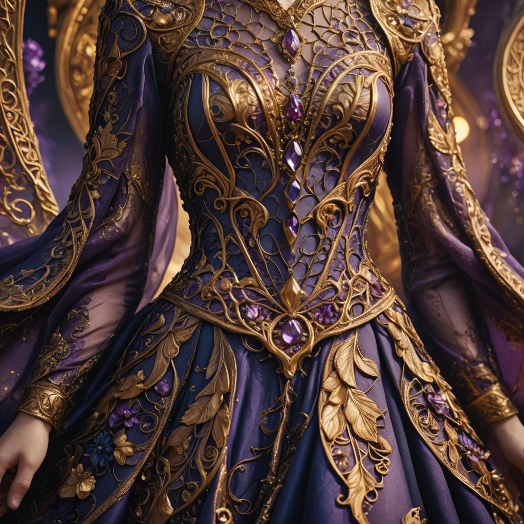 Intricate Fantasy Dress in Warm Color Palette