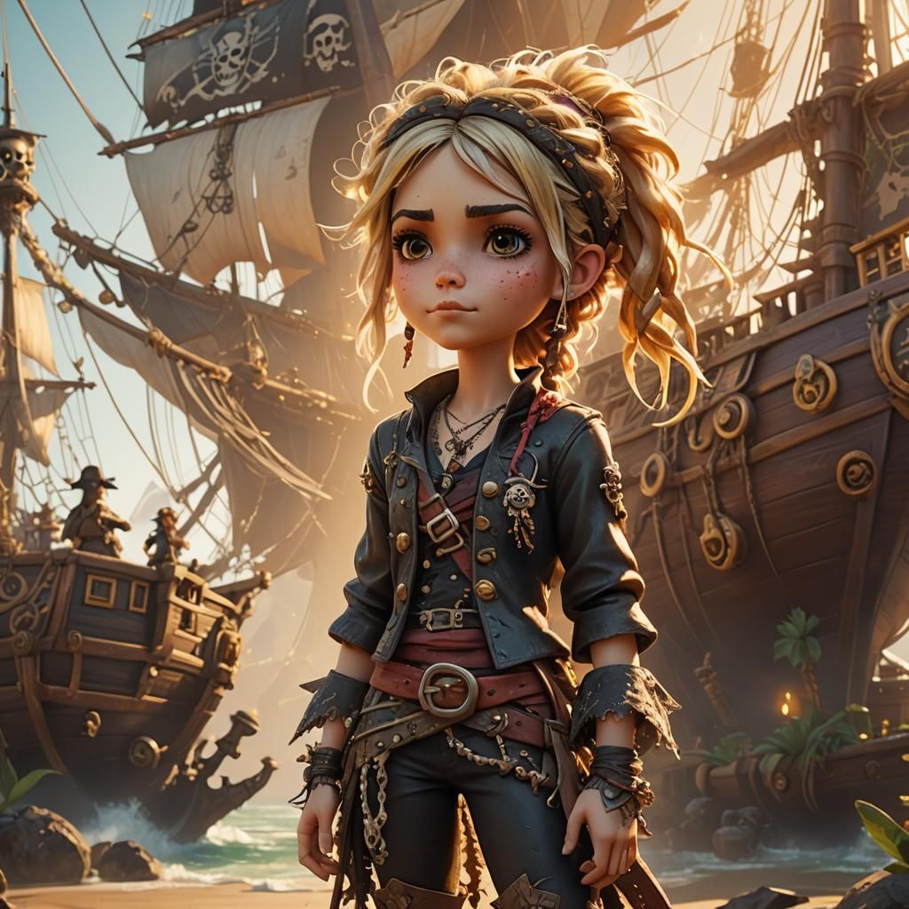 Pixie Pirate with Flying Ship, Whimsical Concept Art