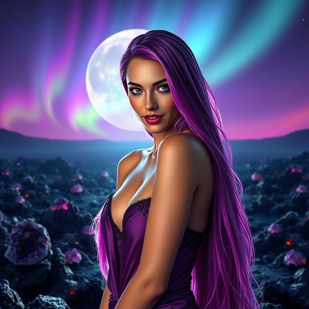 Ethereal Maiden in Twilight Lava Landscape