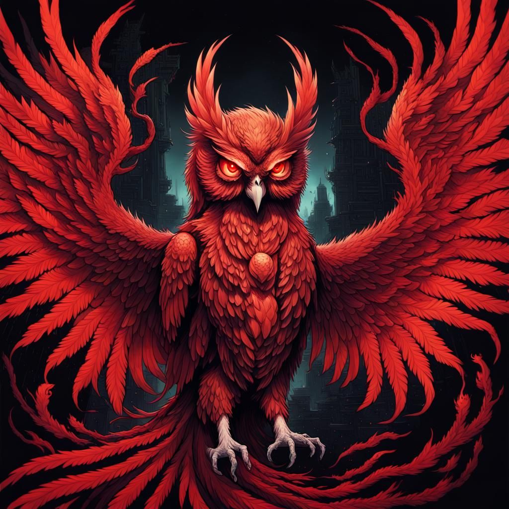 Pixel Art Phoenix Owl in Gothic Style