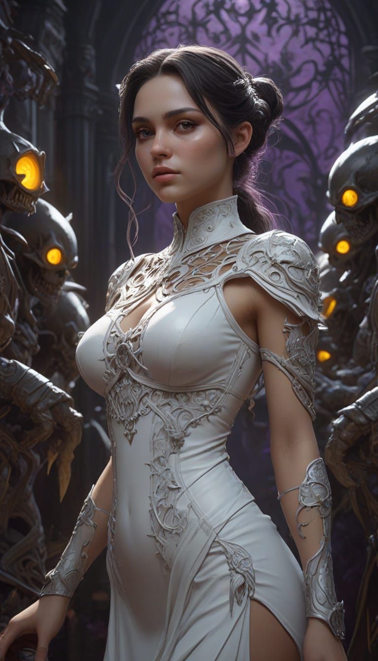 Gothic Dark Fantasy Sorceress with Demonic Minions