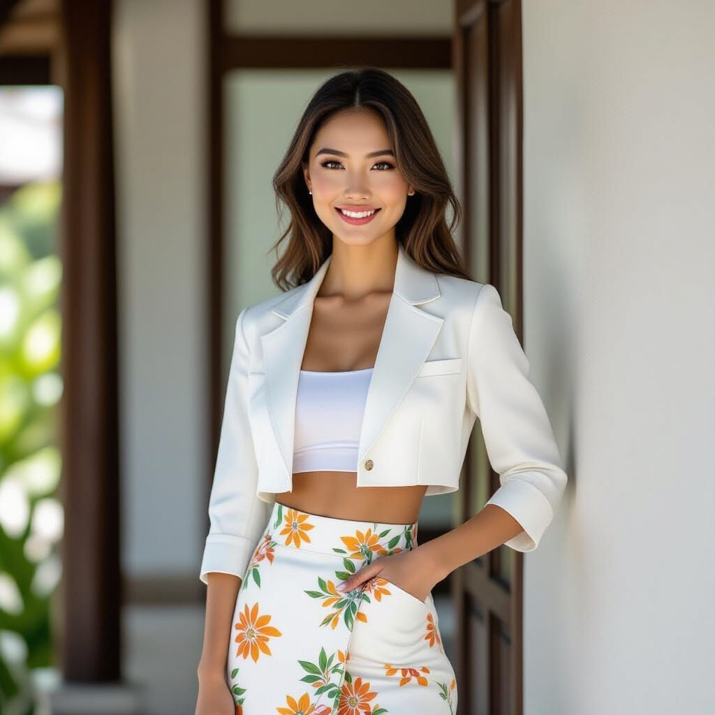 Elegant Thai Model in Modern Traditional Outfit