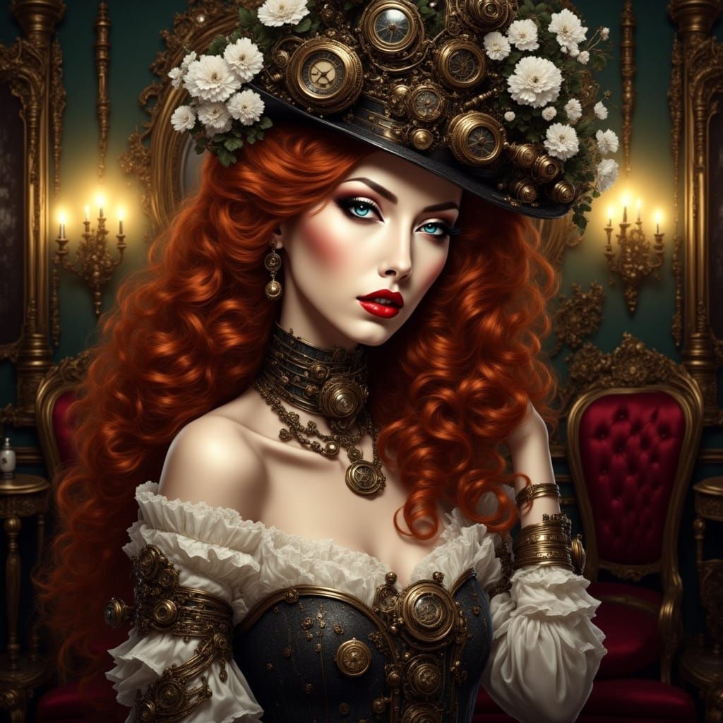 Steampunk Woman Portrait in Victorian Parlor