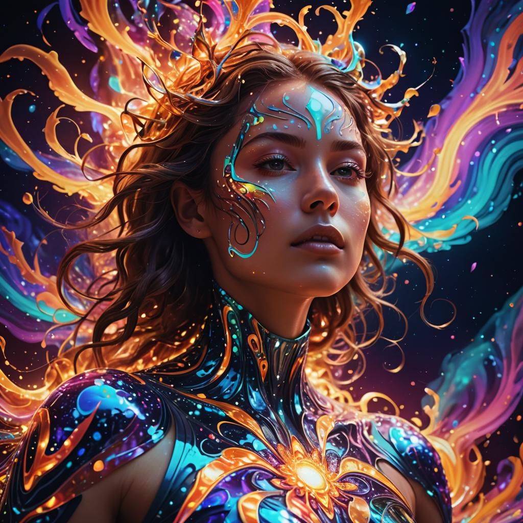 Woman Emerges from Light in Digital Art Style