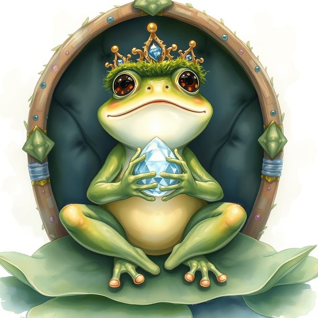 Frog Prince in Whimsical Watercolor Dreamscape