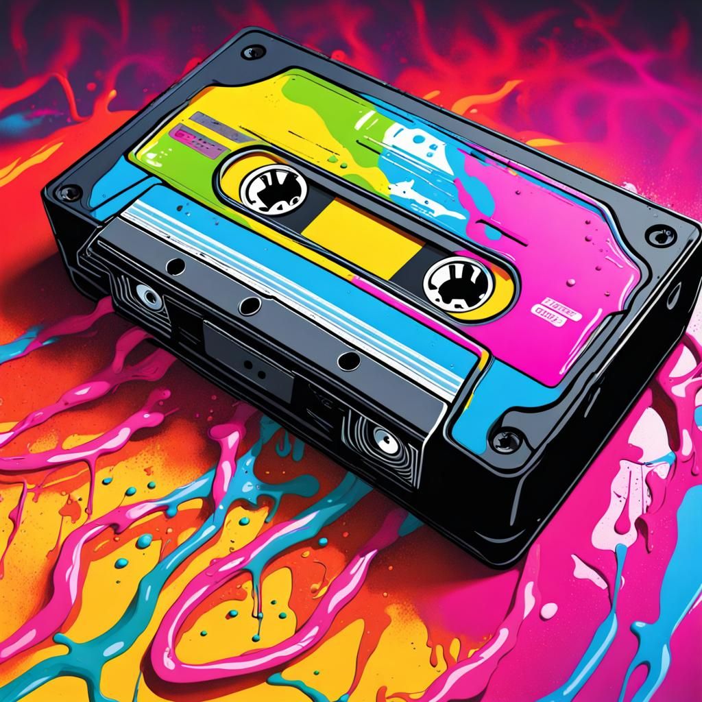 Memorex Cassette Tape in Neon Graffiti Art