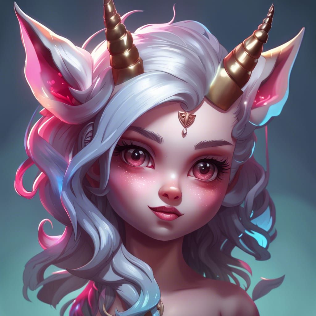 Demonic Chibi Unicorn Portrait in Hyperdetailed Style