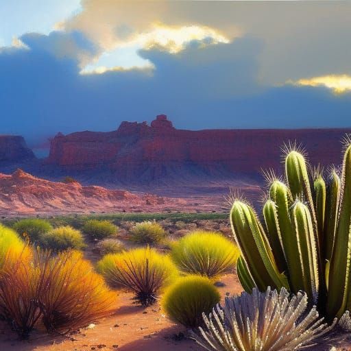 Desert Cactus: Vibrant Blossoms in Jeremy Mann Style