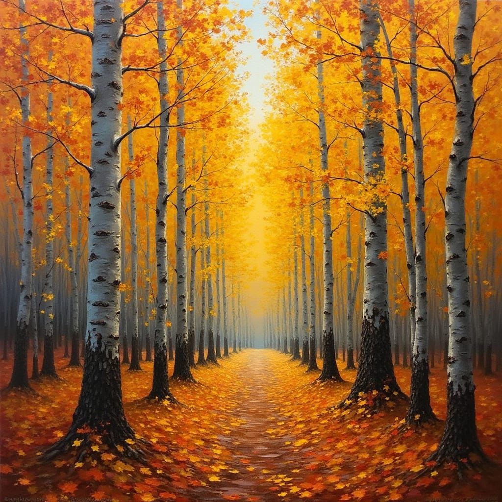 Autumn Aspen Forest Oil Painting with Impasto Texture
