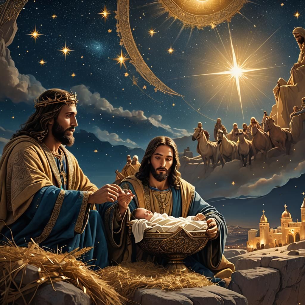 Bethlehem Manger Scene with Jesus in Fantasy Art Style