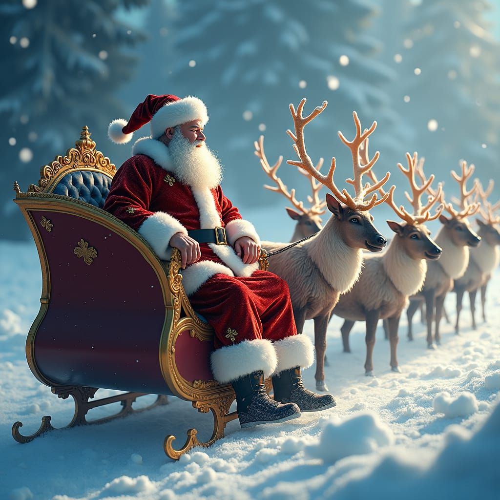 Majestic Santa Claus in Sleigh, Realistic 8k