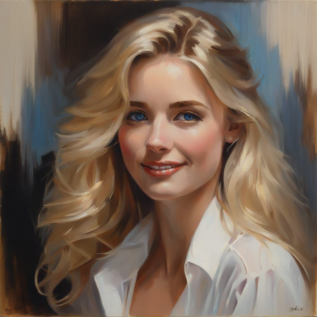 Beautiful Blonde Woman, Impressionistic Oil Portrait