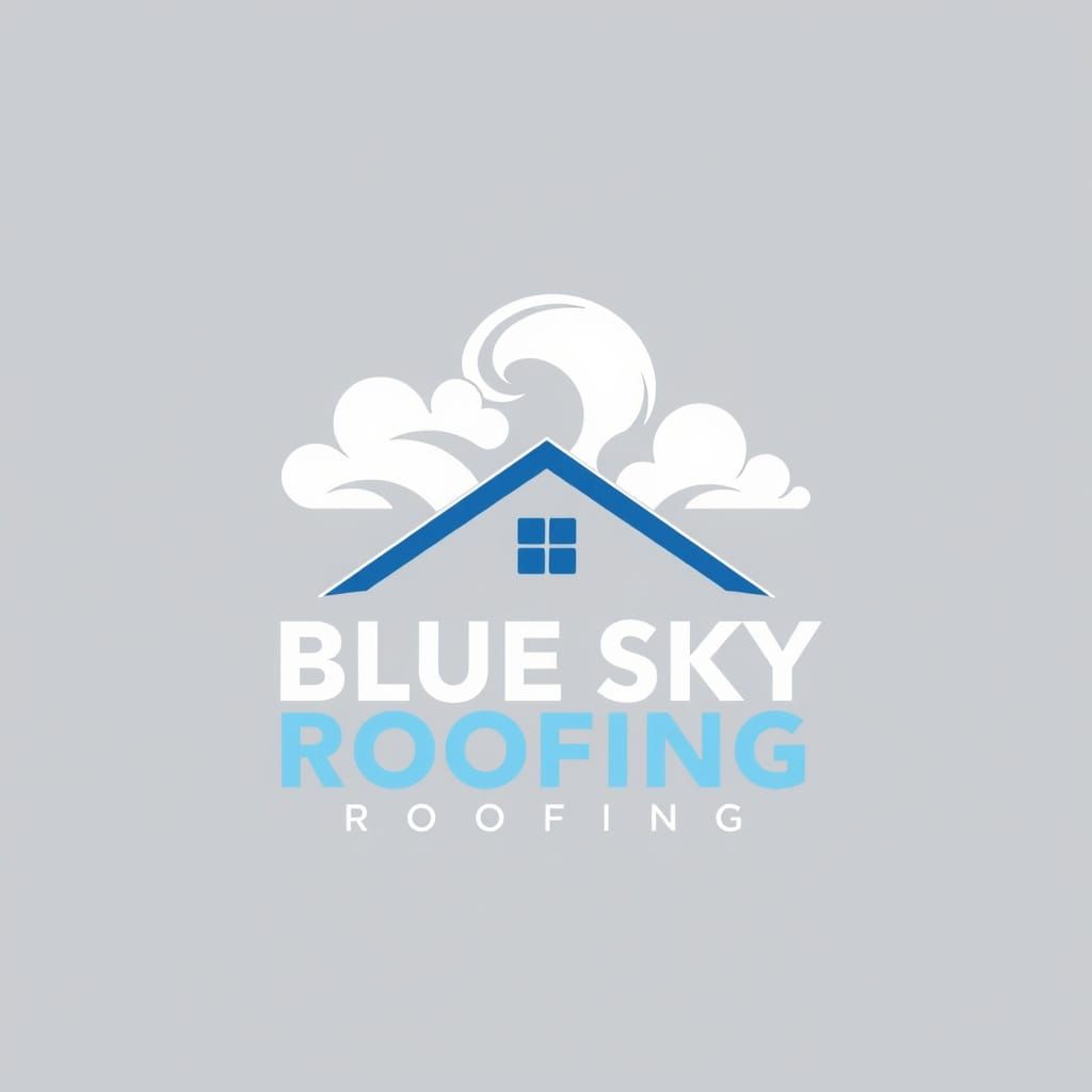 Modern Blue Sky Roofing Logo with Whimsical Clouds
