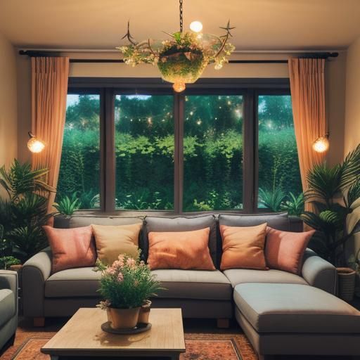 Thistle and Peach Living Room with Bokeh