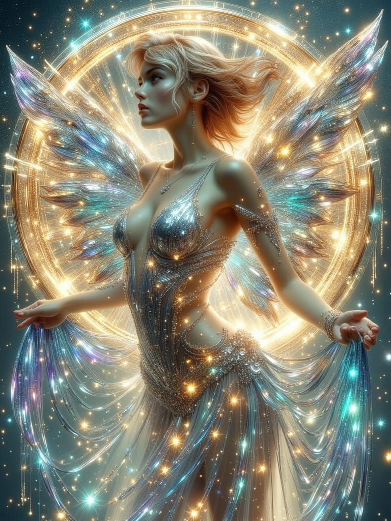 Glass Seraphim in Corvidicon-Inspired Art Nouveau Style