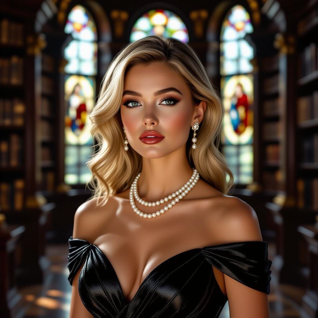 Bombshell in Library: Rembrandt and Caravaggio Style