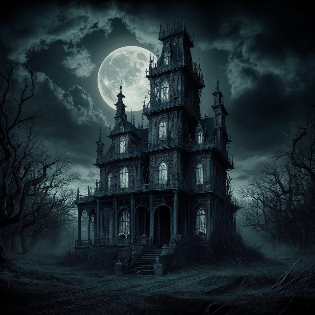 Foreboding Gothic Mansion in Dark Fantasy Horror Style