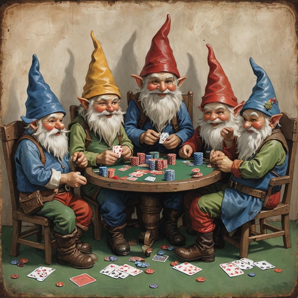 Gnomes Playing Poker Game
