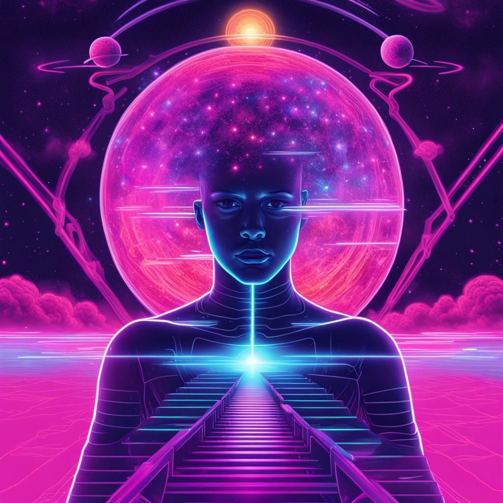 Cosmic Mind Journey in Retro Synthwave Style