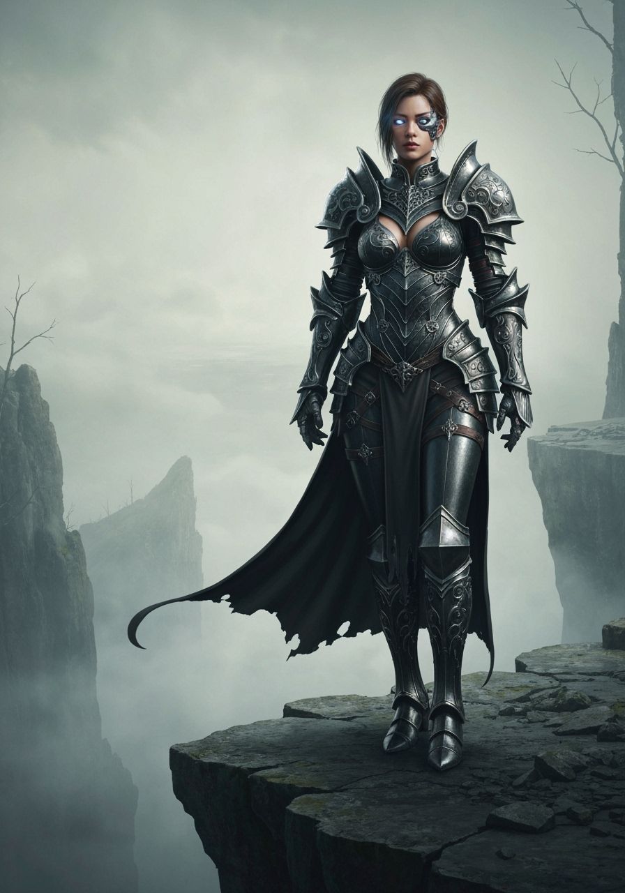 Gothic Warrior on Precipice in Hyperrealistic Concept Art St...