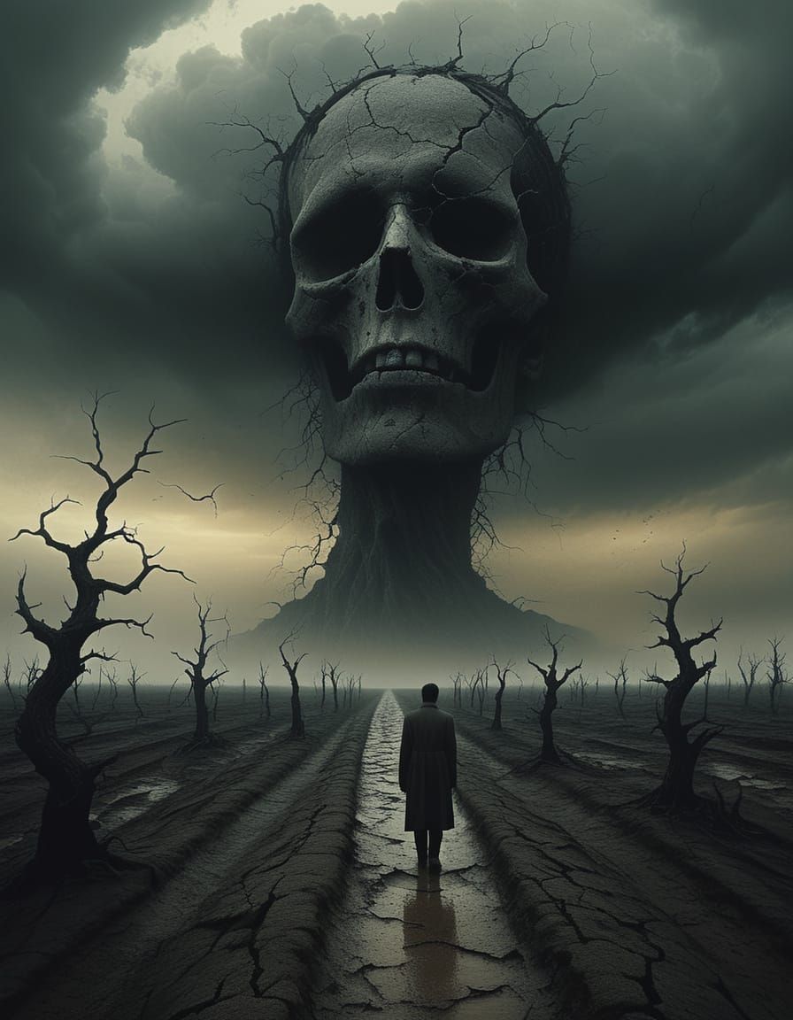 Surreal Desolate Path Under Turbulent Sky