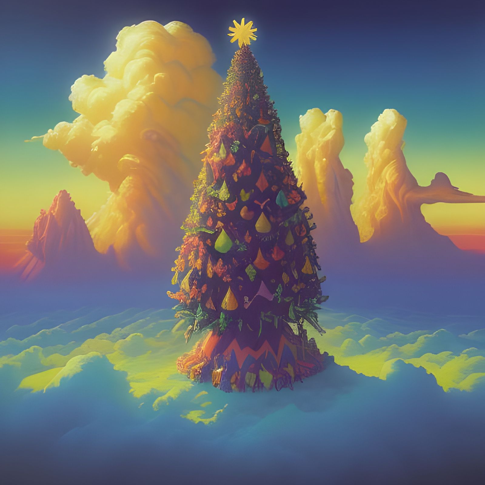Psychedelic Christmas Tree in a Surreal World