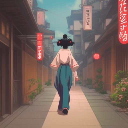 Geisha Robot Walks Kyoto: Studio Ghibli Anime
