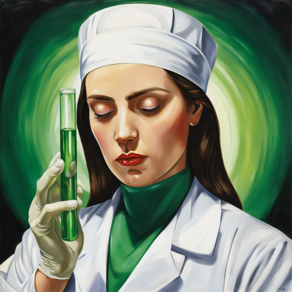 Doctor in Lab, Tamara de Lempicka Style Painting