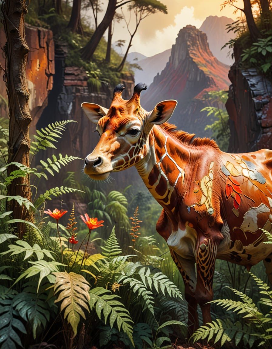 Cow-Giraffe Hybrid With Duckling in Impasto Style