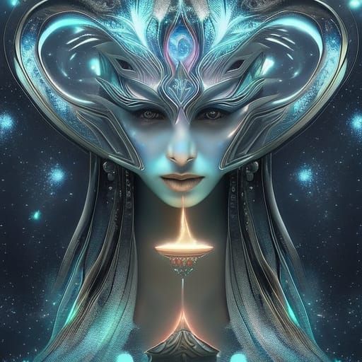 Beautiful Alien Maiden in Cyberpunk Galaxy