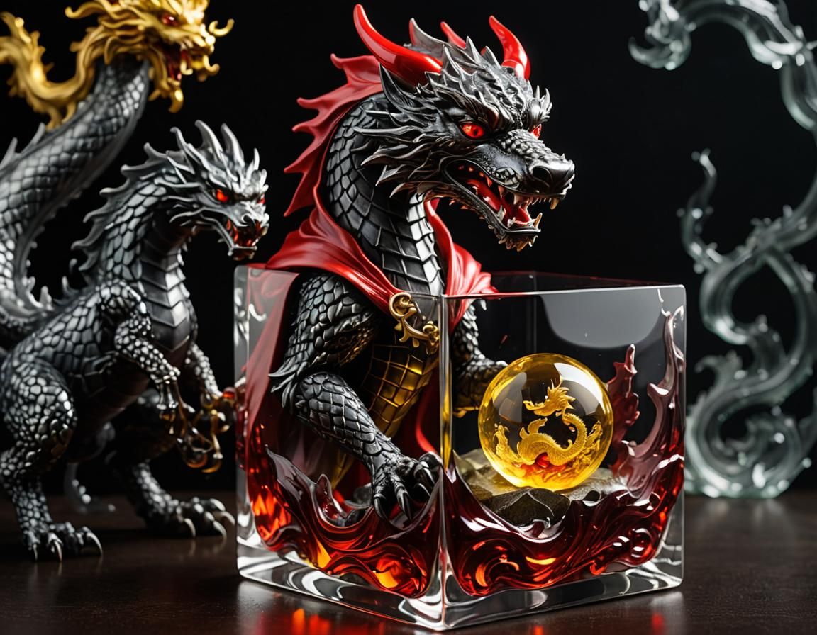 Glass Little Red Riding Hood Meets Glass Dragon