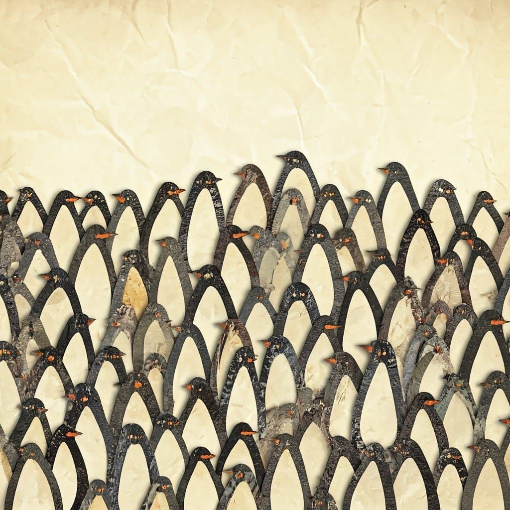 Penguin Flock Paper Collage Inspired by Matisse