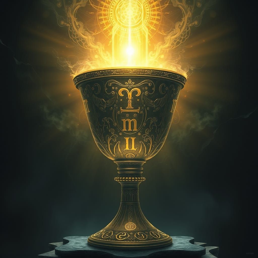 Ornate Chalice Radiating Mystical Aura in Cyberpunk Style