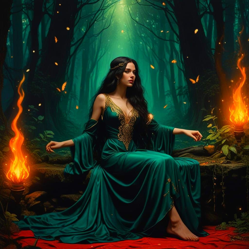 Seductive Enchantress in Emerald Glow