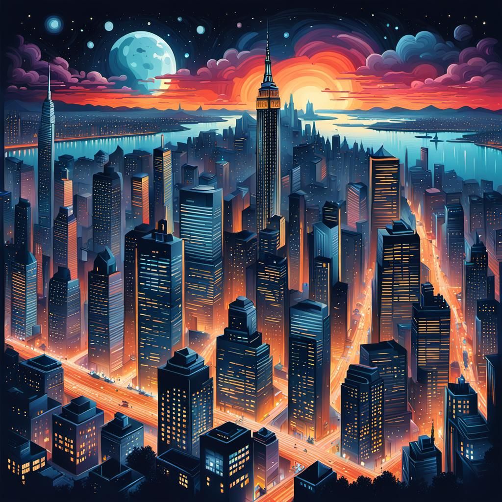 Dazzling City Lights Against the Night Sky