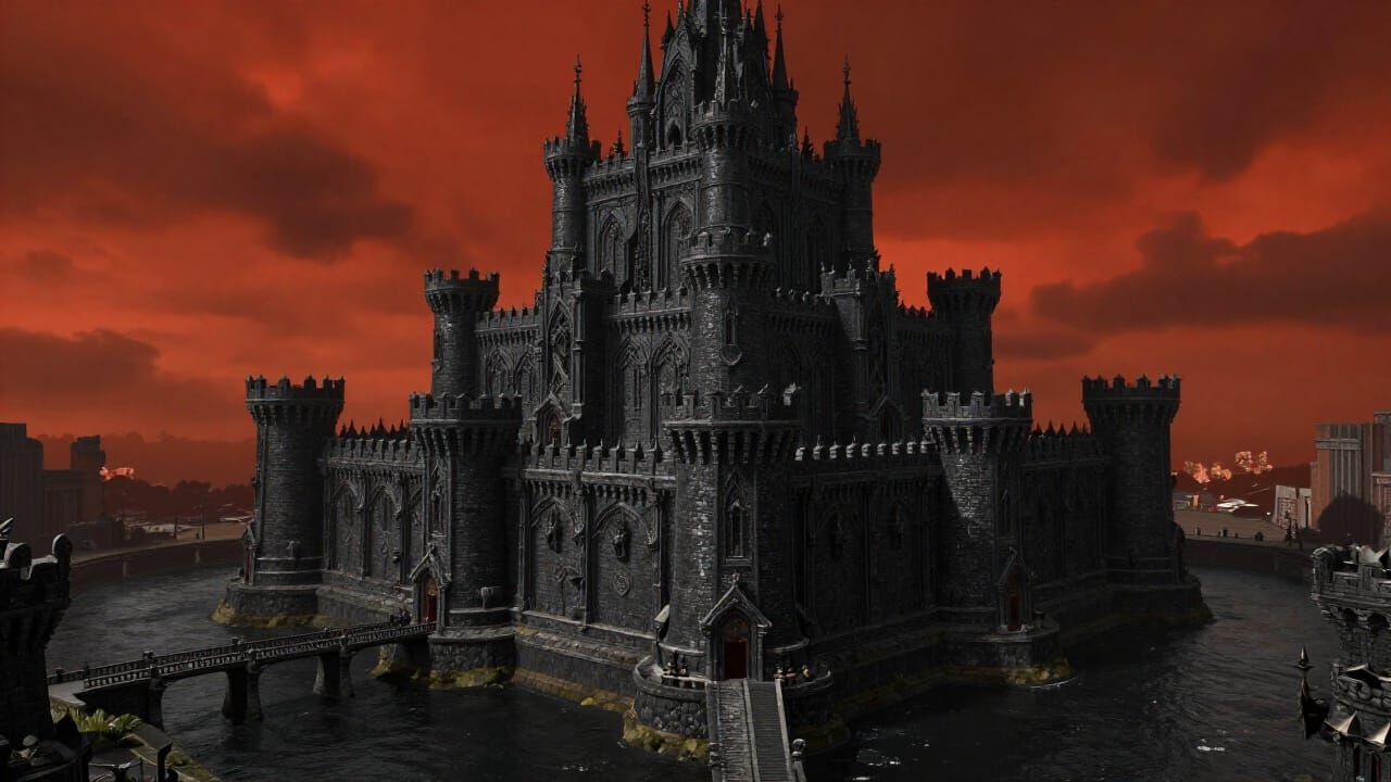 Enormous Black Stone Castle at Twilight