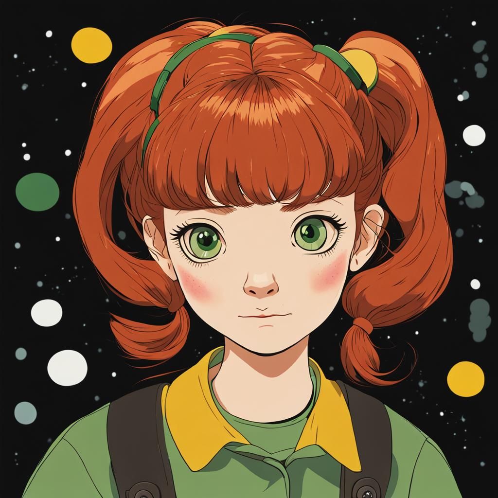 Anime Ghibli Portrait of Red-Haired Girl