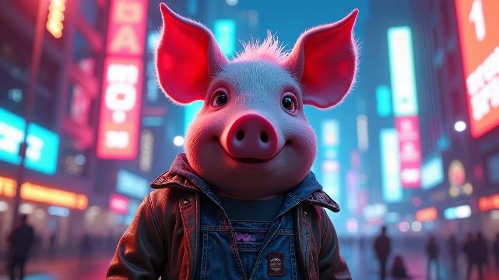Cyberpunk Piglet in Cubist Style, 8K Resolution