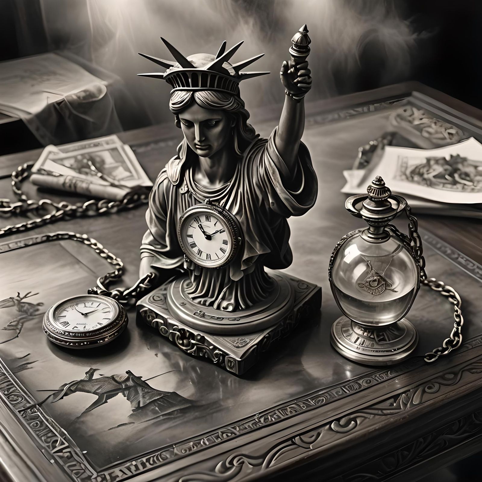 Statue of Liberty Enamel Figurine Charcoal Drawing