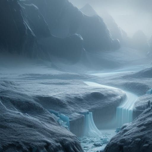 Post-Apocalyptic River Between Tundra and Glacier