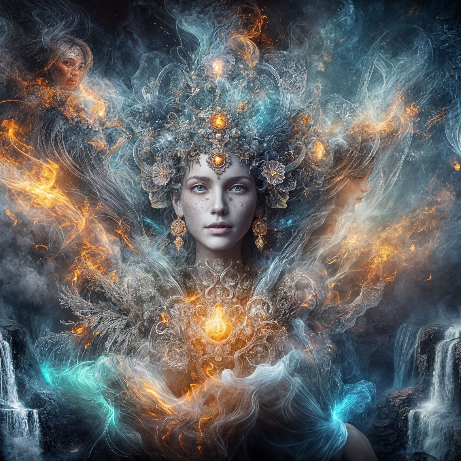 Glowing Ethereal Woman in Fiery Landscape