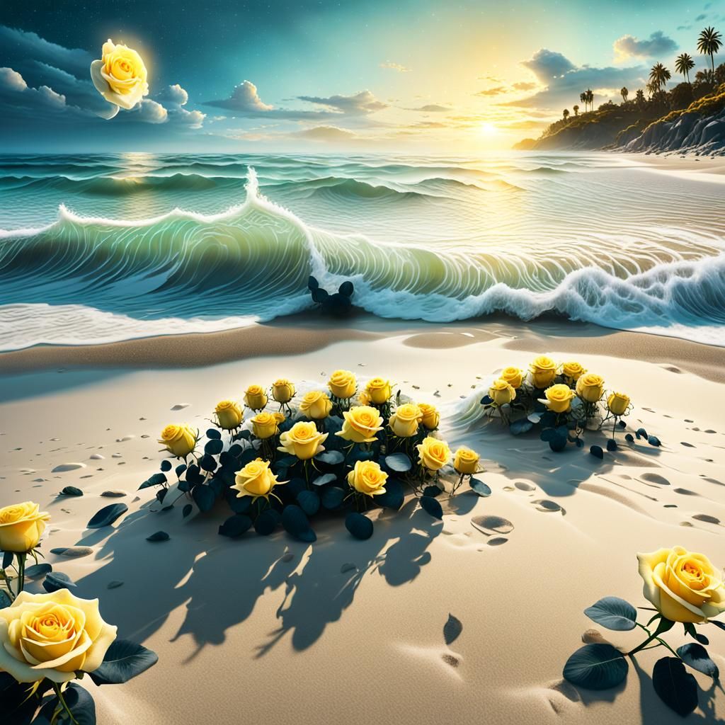 Glowing Ocean with Roses: Fantasy Concept Art